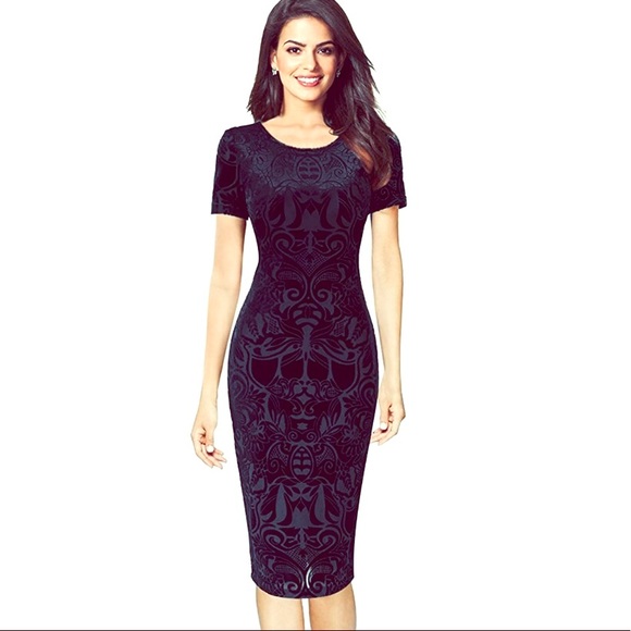 vfshow Dresses & Skirts - NWT brocade cut velvet midnight blue short sleeve